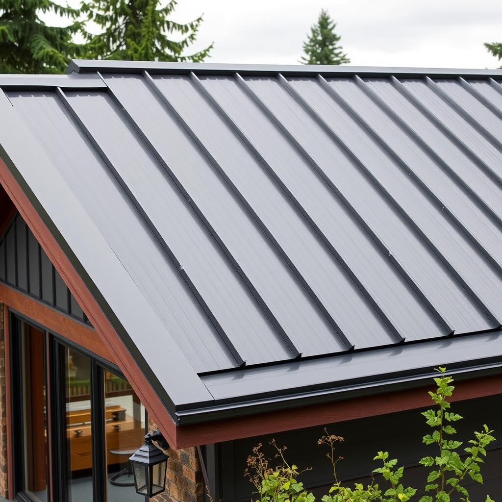 Aerial drone view of a completed roof installation project in Seattle