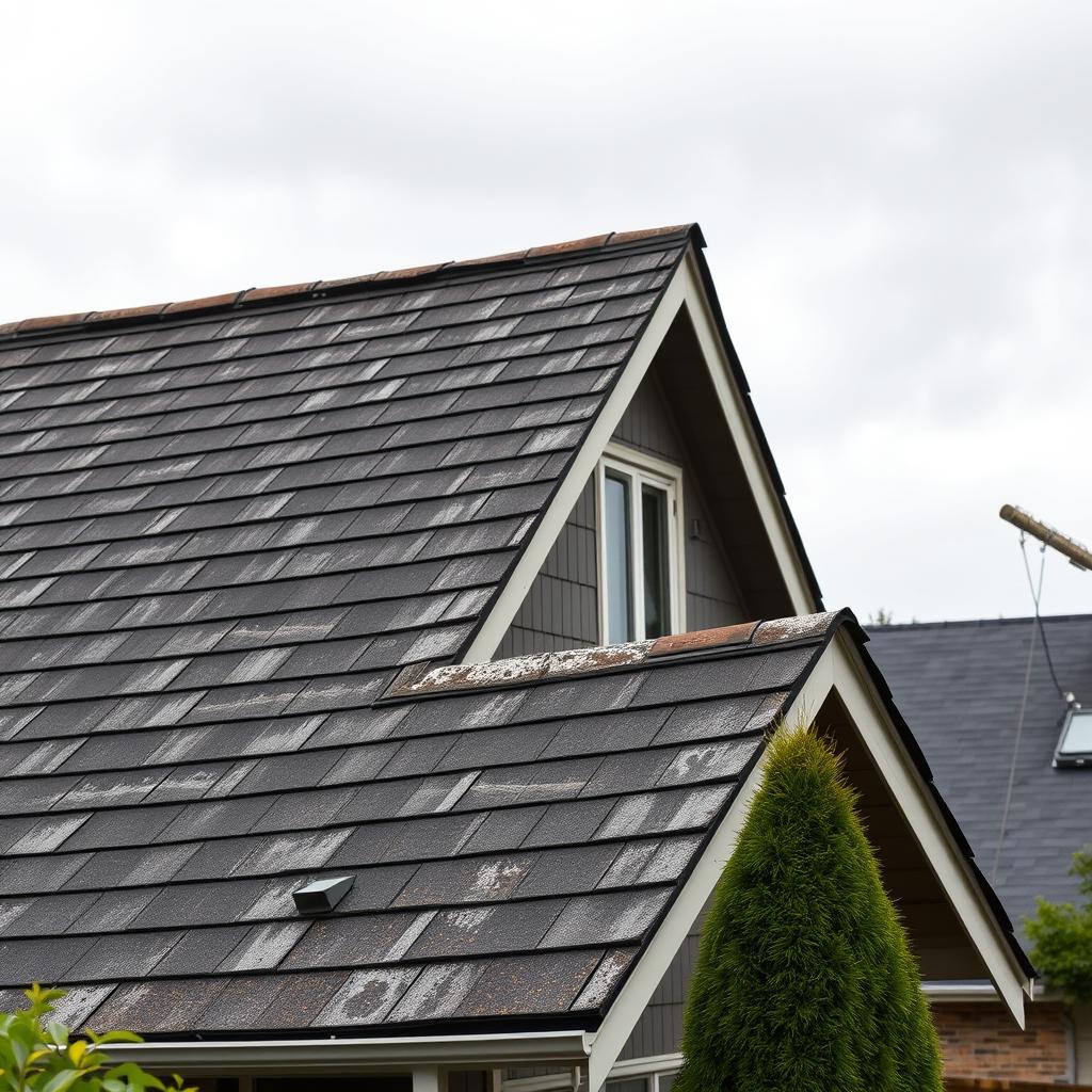 Aerial view of Seattle residential roofing showing different material types and conditions